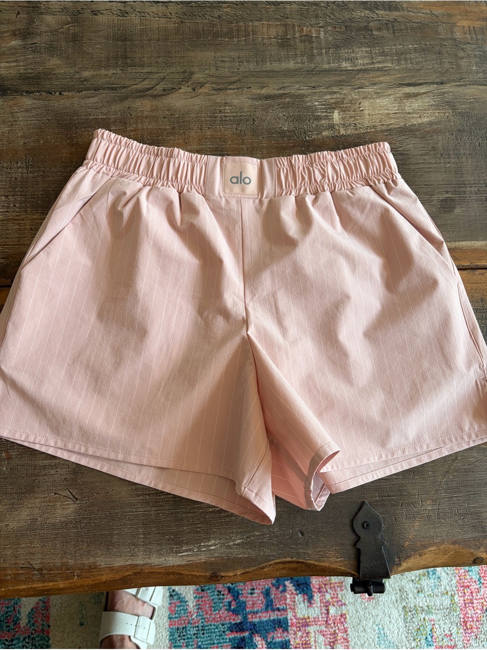 ALO Yoga pinstripe boxer shorts Women’s Pink Elastic-Waist Shorts